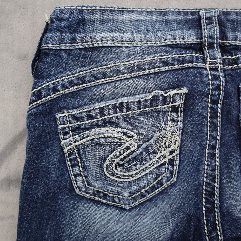 Silver Jeans Co Pants Womens 24 Blue Denim Camden Rose Distressed Pockets Jeans - Picture 16 of 16